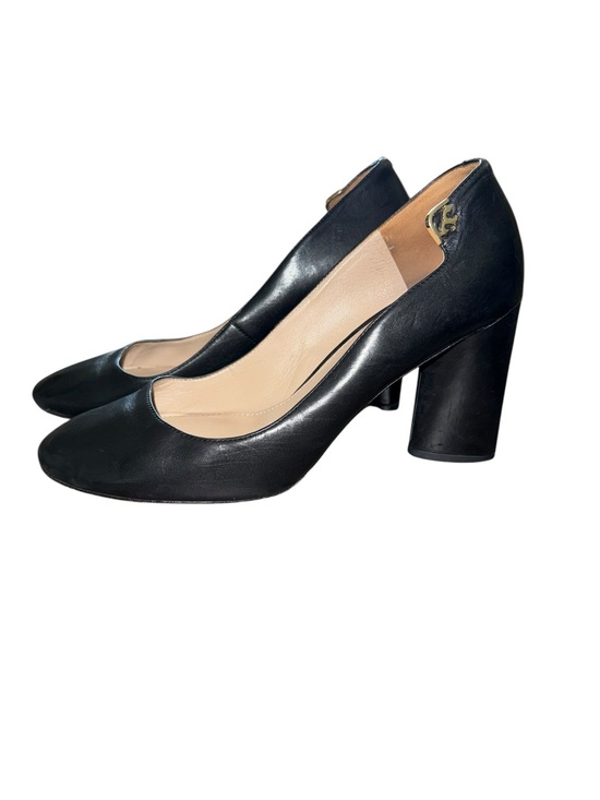 Tory Burch Shoes - Tory Burch Black Leather Elizabeth 4” Block heel Pumps Size 9.5 Gold Tone Hw